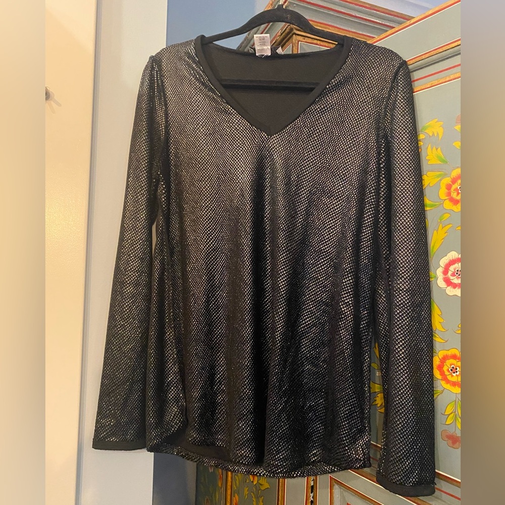 Lola and Sophie, black metallic women’s blouse